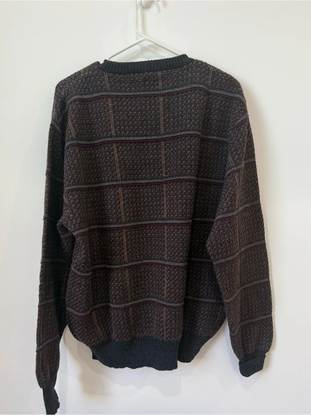 Nordstrom Merino wool Vintage Men's Dark Brown Patterned Crewneck Sweater